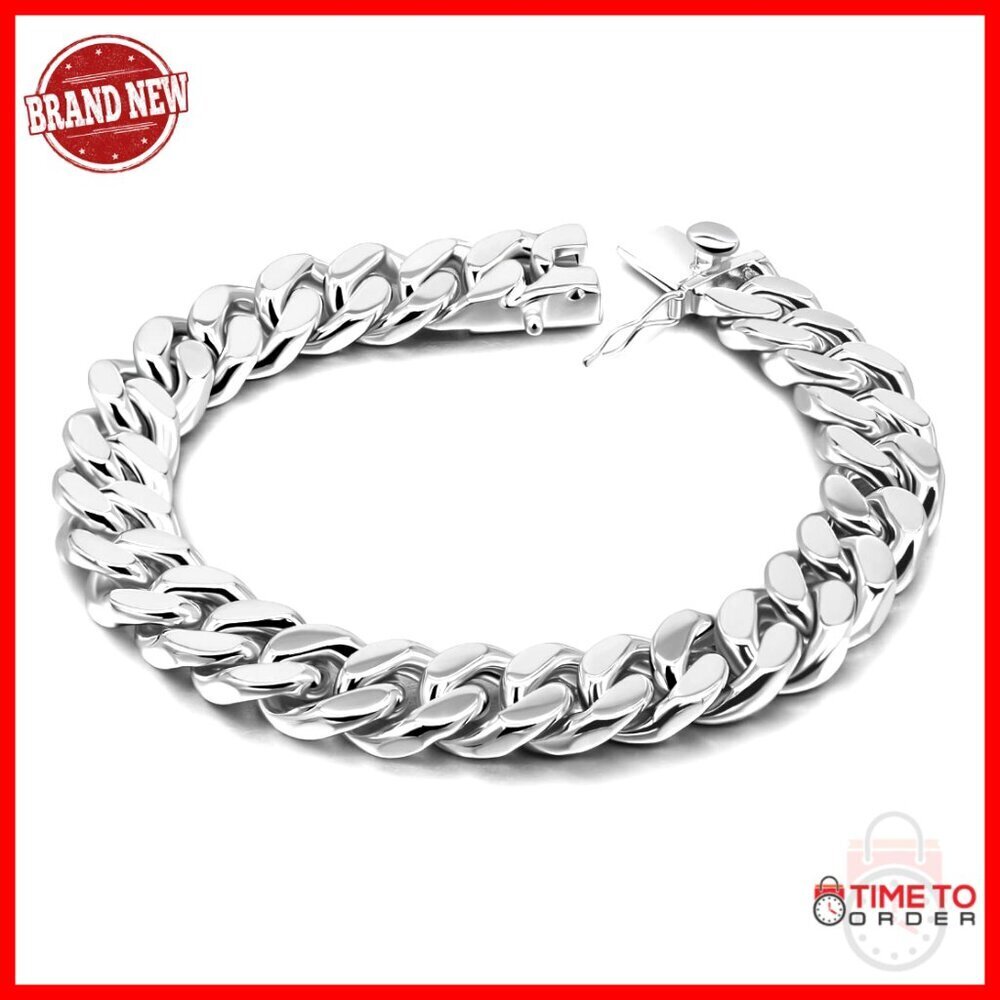 Sterling Silver Cuban Link Bracelet 8-10 Inch Thick Chain Mens Jewelry